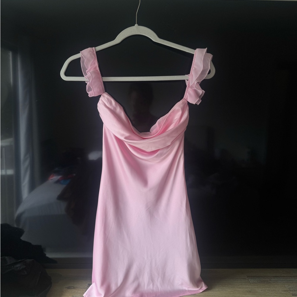Silvia Pink Satin mini off the shoulder